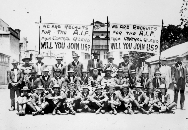 Men from the Rockhampton region volunteering to serve in World War I.